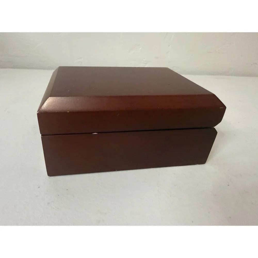 Vintage Wooden T-Bar Earring Box High Gloss Mahogany Finish Cream Leatherette